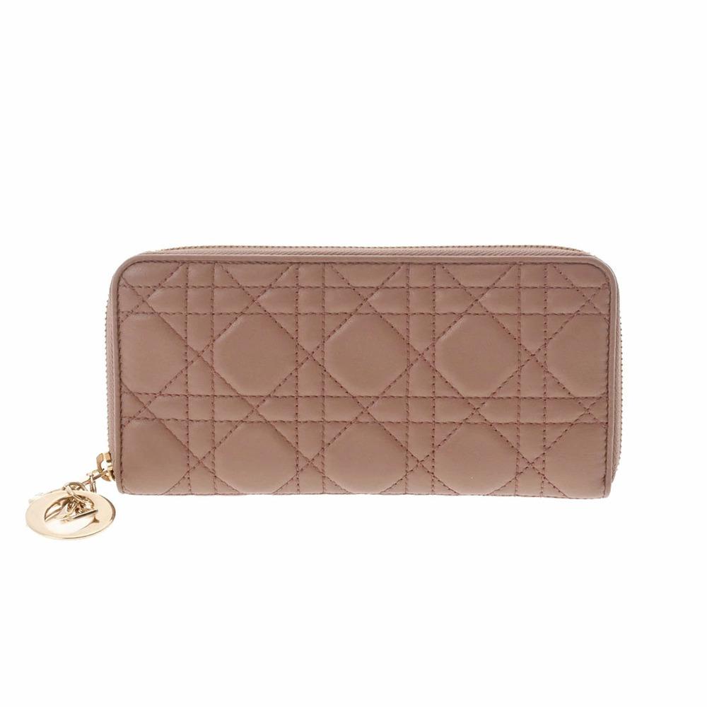 CHRISTIAN DIOR Cannage LADY VOYAGEUR Wallet Pink Lambskin Leather Long